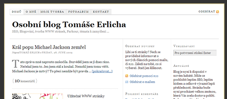 Weblog Tomáše Erlicha v roce 2009.